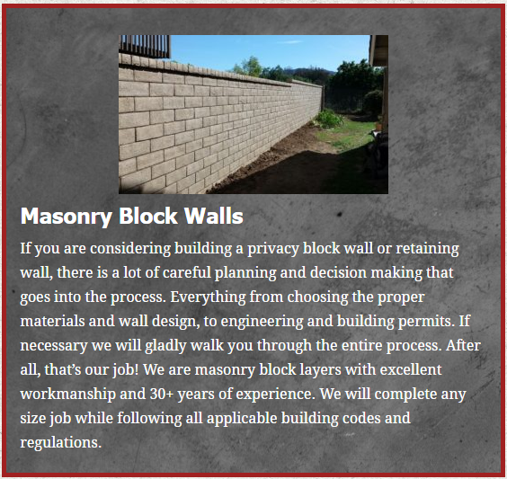 Santa Paula masonry brick retention wall